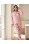 Women's Winter Plus Size Embroidered Patterned Collar Buttoned Long Sleeve Pajama Set