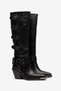 Black Matte Leather Binci Western Cowboy Buckle Detail Boots