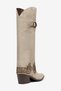 Beige Skin Cream Matte Suede Trok Detail Buckle Western Cowboy Boots - 4
