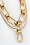 Gold Color Double Chain Rectangular Special Design Necklace - 3