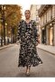 Anne Black Beige Marble Patterned V-Neck Buttoned Long Sleeve Viscose Maxi Dress Hijab Plus Size - 6