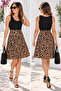 Women's Leopard Black Combination Midi Length Viscose Dress - 2