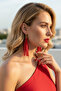 Gold Color Chain Earrings – Red Color Tassel Design Earrings - 6