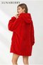 Red plush Hooded blanket clothes, comfortable/warm pajamas, above knee loose fit, ideal for cold weather - 5