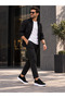Kb-M101 Black Men's Shoes - Breathable Flexible Knit Upper with White Sole, Lace-Up Ultra Light Casual Sneaker - 5