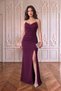 Scuba Fabric Strap Dress with Stone Detail, Thin Straps and Slit, Plum Color