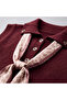 Scarf-Adorned Knitwear Sweater – Burgundy, Buttoned, Stylish Knit - 6