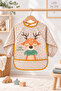 Teddy Bear and Deer Patterned Long Sleeve Baby Feeding and Activity Bib with Pockets - 6