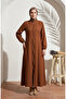 Elastic sleeve end zippered flat abaya 1013-01 brown - 2