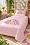 Rainbow Heart Pink Single Pique Set-Fairy Tale Theme Nordic Powder Yellow Quilted Bedspread - 2