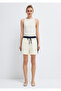 Stripe Detailed Ecru Linen Shorts 1410272-70048 - 4