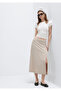 Linen Blend Beige Midi Skirt 1310849-70137 - 2