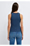 Piping Detailed Navy Blue Undershirt Fitted / Body-Fitting Cut 1613980-70718 - 6