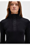 Button Detailed Mock Neck Black T-Shirt Fitted / Bodycon Cut 1613614-900 - 6