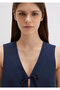 Soft-Premium Lace-Up Modal Mixed Navy Blue Blouse 1211200-82318 - 6