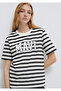 Logo Printed Black Striped T-Shirt Regular Fit / Normal Cut 1611360-84041