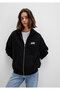Logo Printed Hooded Zippered Black Sweatshirt 1S10178-900