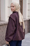 Purplish Blue Bomber Jacket with Gathered Collar - 3