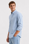 Hugh blue embroidered 100% cotton striped standard fit men's shirt - 2