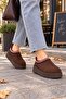 Women's Dark Brown Embroidery Detailed, Fur Lined, Extra Soft, Thick Sole Ankle Slippers Boots - 4