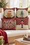 Double Sided Printed Velvet Texture Christmas Patterned 4-Piece Throw Pillow Set - 5