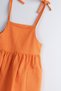 Linen / Cotton Fabric Strap Dress for Baby Girls and Children (Orange) - 2