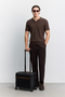 Men's Coffee Buttonless Polo Collar Full Jacquard Short Sleeve Regular Fit Sweater A62Y5060 - 8