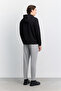 Men's Black Hooded Collar Interlock Sweatshirt with Kangaroo Pocket B001034 - 4