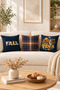 Autumn Patterned Velvet 3-Piece Throw Pillow Cover Set 43X43 cm - Decorative Pillowcases - 3