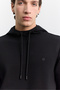 Men's Black Hooded Collar Interlock Sweatshirt with Kangaroo Pocket B001034 - 2