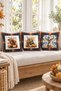Autumn Patterned Velvet 3-Piece Throw Pillow Cover Set 43X43 cm - Decorative Pillowcases