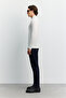 Men's Ecru Polo Neck Zippered Rayon Non-Pilling Basic Knitwear Regular Fit Sweater B005150 - 4