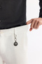 Men's White Elastic Waist 100% Linen Relaxed Fit Trousers B003032 - 6