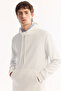 Men's Ecru Hooded Cotton Bi-Stretch Regular Fit Sweatshirt A52Y1201 - 5