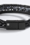 Men's Black Leather and Hematite Stone Bracelet A51Y9601 - 2