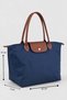 Women's Leather Handle Foldable Large Size Shopper Hand and Shoulder Bag - Navy Blue-Tan - 4