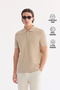 Men's Beige Non-Curling Polo Collar 100% Cotton Basic Regular Fit T-Shirt B001032