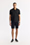 Men's Black Elastic Waist Bi-Stretch Technical Fabric Relaxed Fit Shorts A51Y3712 - 8