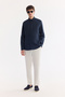 Men's Navy Blue Buttoned Collar 100% Linen Comfort Fit Shirt B002191 - 6