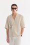 Men's Beige Double Breasted Soft Touch Short Sleeve Comfort Fit Shirt A61Y2096 - 2