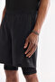Men's Black Elastic Waist Anti-Wrinkle Quick-Drying Technical Fabric Regular Fit Knitted Shorts A61Y3626 - 5