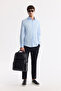 Men's Blue Classic Collar 100% Cotton Satin Easy-Iron Slim Fit Shirt B002006 - 7