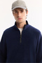 Men's Navy Blue Cold Resistant Half Zipper Stand Collar Fleece Sweatshirt E 001068 - 2