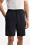 Men's Black Elastic Waist Technical Fabric Knitted Regular Fit Shorts A51Y3629 - 4