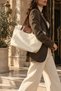 Women's Leather Handle Foldable Large Size Shopper Hand and Shoulder Bag - Cream-Tan - 6
