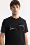 Men's Black Crew Neck Printed Bi-Stretch Interlock Regular Fit T-Shirt A51Y1003 - 2