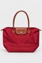 Women's Leather Handle Foldable Large Size Shopper Hand and Shoulder Bag - Burgundy-Tan