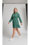 Apsen Women's Green Long Sleeve Shirt Collar Buttoned Elastic Waist Viscose Midi Dress 4480/105 - 3