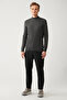 Men's Dark Gray Half Turtleneck Cotton Knitwear Sweater E 005106 - 6
