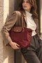 Women's Leather Handle Foldable Large Size Shopper Hand and Shoulder Bag - Burgundy-Tan - 3